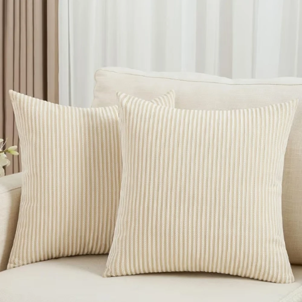 2 Beige Decorative Throw Pillow Covers 24x24 Striped Cover Euro Sham NWOT